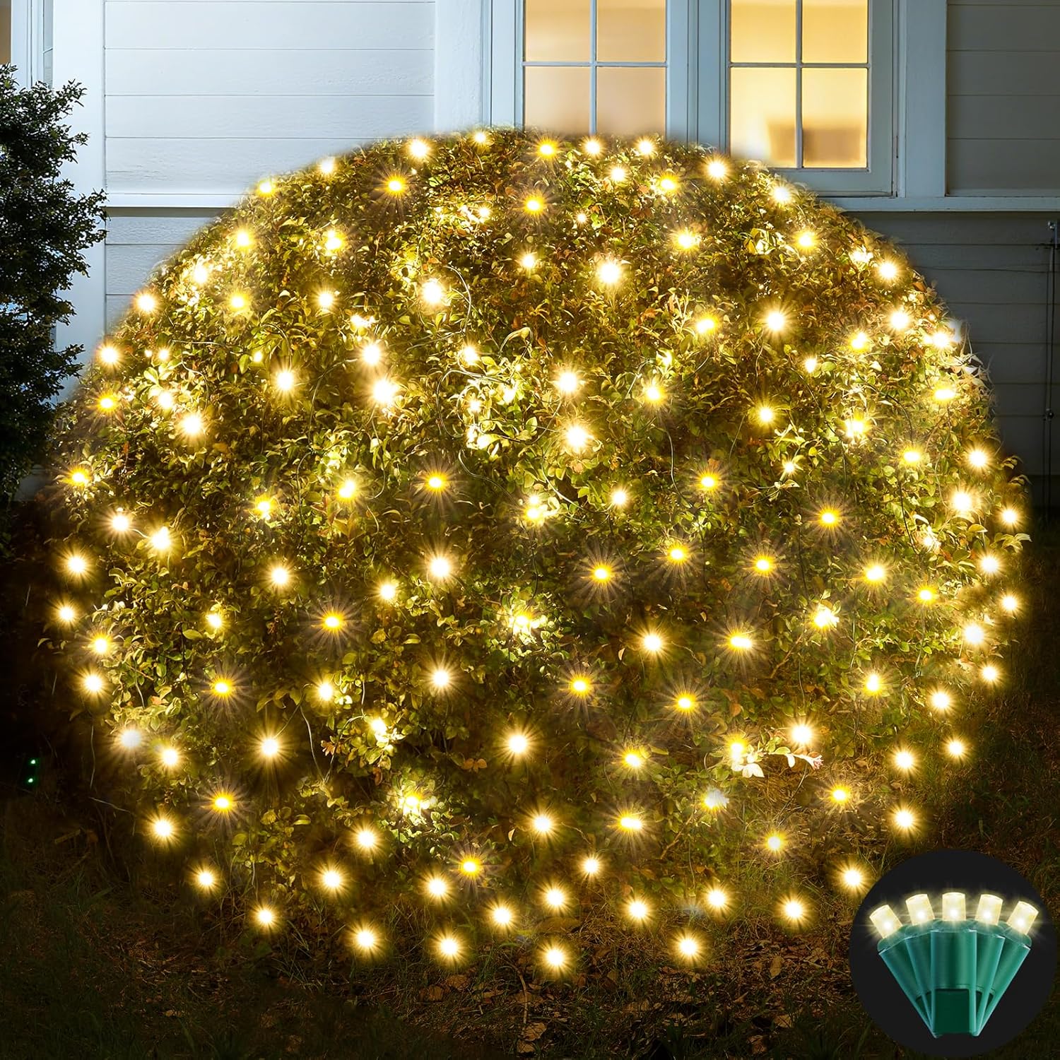 Led Net Lights Christmas Lights Outdoor 200Leds 9ftx6ft Upgraded WarmWhite Christmas Net Lighting, Waterproof UL Listed Outdoor Indoor Large Mesh Net Light for Xmas Trees, Bushes, Shrubs Decorations